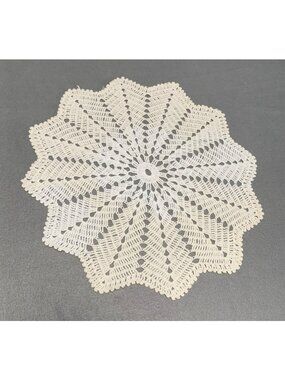 Handmade Crochet Doily Table Centerpiece 15" Diameter White Cotton Lace Decor